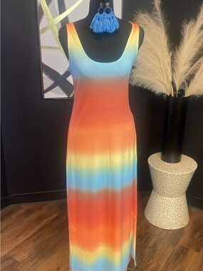 Sleeveless Ombre Rainbow Maxi Dress - Multicolor